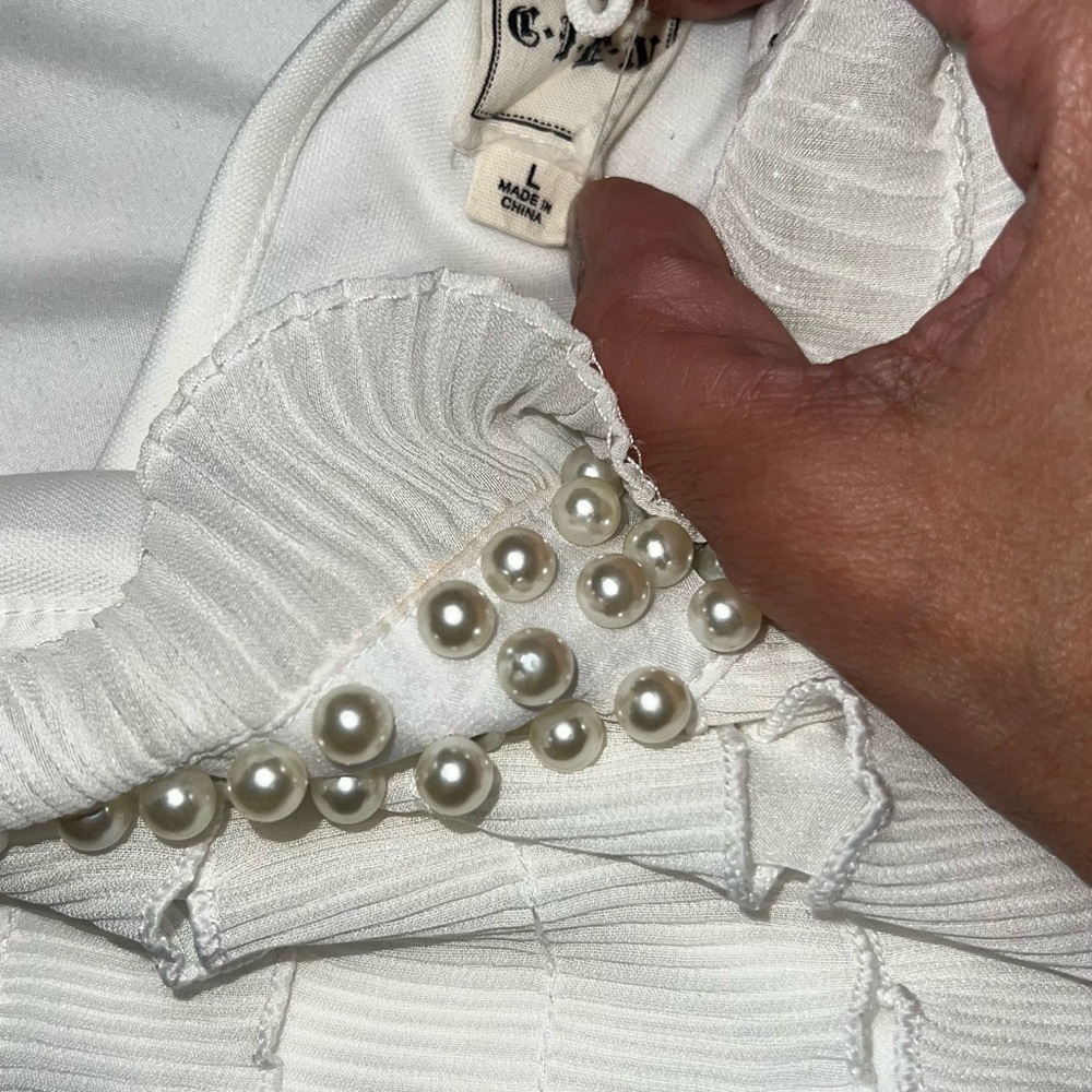Elegant White Blouse with Pearl Accents